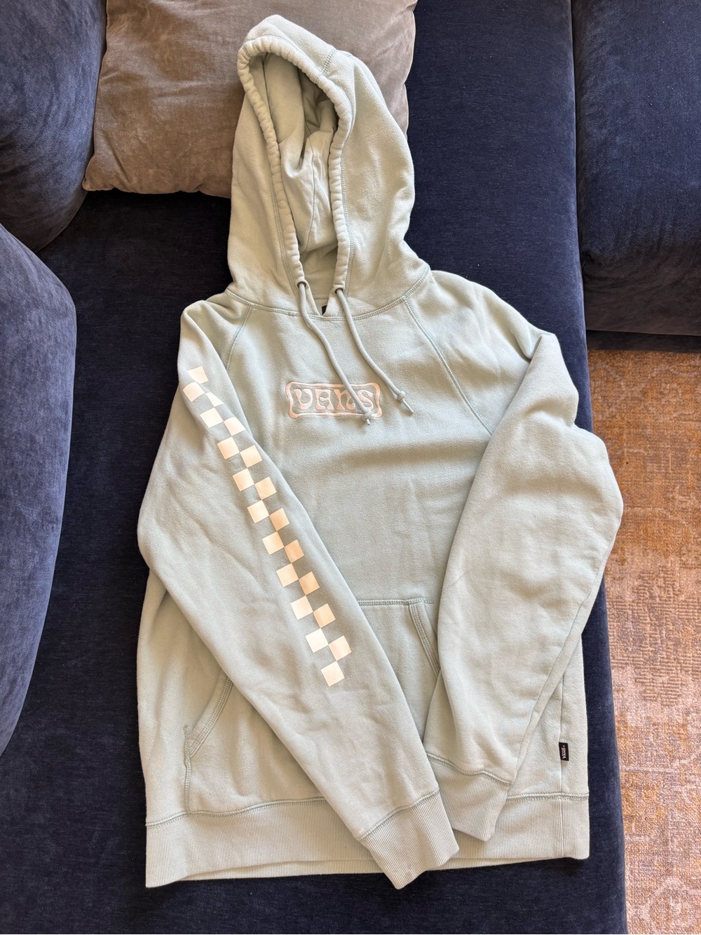 Men's Vintage Sage Green Vans Versa Hoodie Sweatshirt with Checker Sleeve L